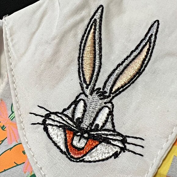 Looney Tunes x Unique Vintage Bugs Bunny Blouse Button Up Embroidered Floral Top - Picture 9 of 12
